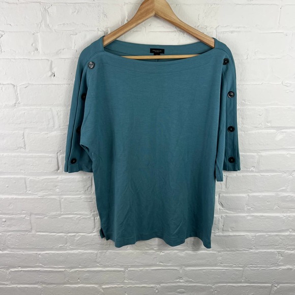 Ann Taylor Factory Women's Boat Neck Button Detail Blouse Top Green Size M - Picture 1 of 4